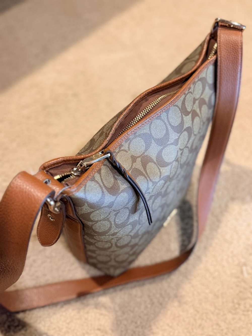 COACH Pennie Shoulder Bag in Signature Canvas Khaki Saddle C2819 - Picture 5 of 16